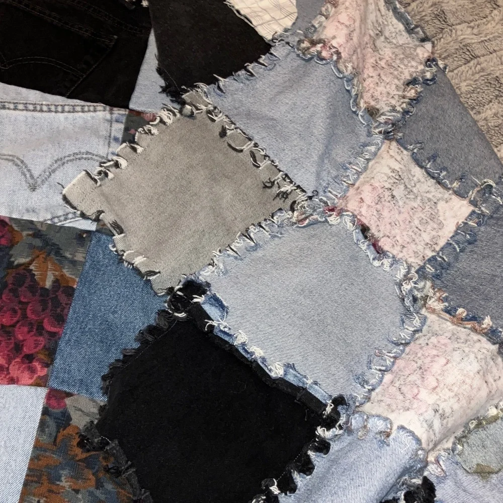 Patchwork Denim and Floral‎ Throw Blanket